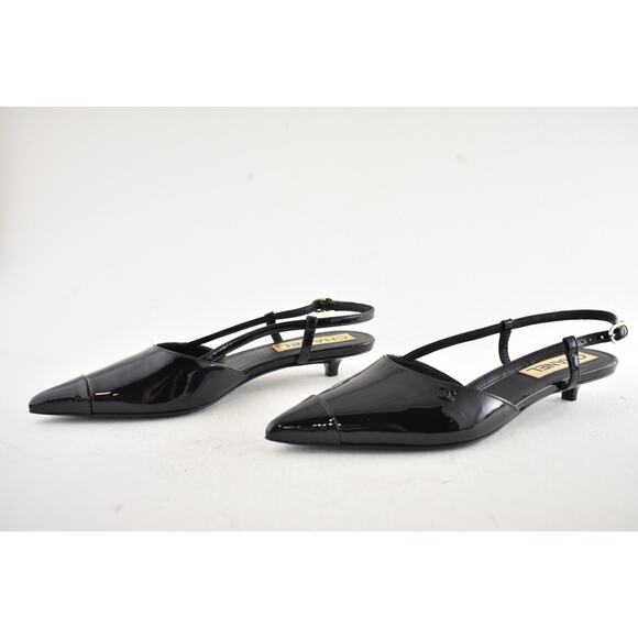 Chanel 22K Black Patent Leather CC Sling Slingback Sandal Pointed Kitten Heel 37 - Picture 11 of 14